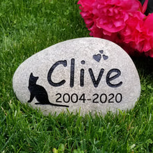 Load image into Gallery viewer, Pet memorial stone for cats, pet sympathy gift. Personalized pet memorial stone engraved with the name of the pet, dates and cat image