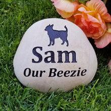 Load image into Gallery viewer, Chihuahua pet memorial stone with name and chihuahua silhouette engraved into the rock
